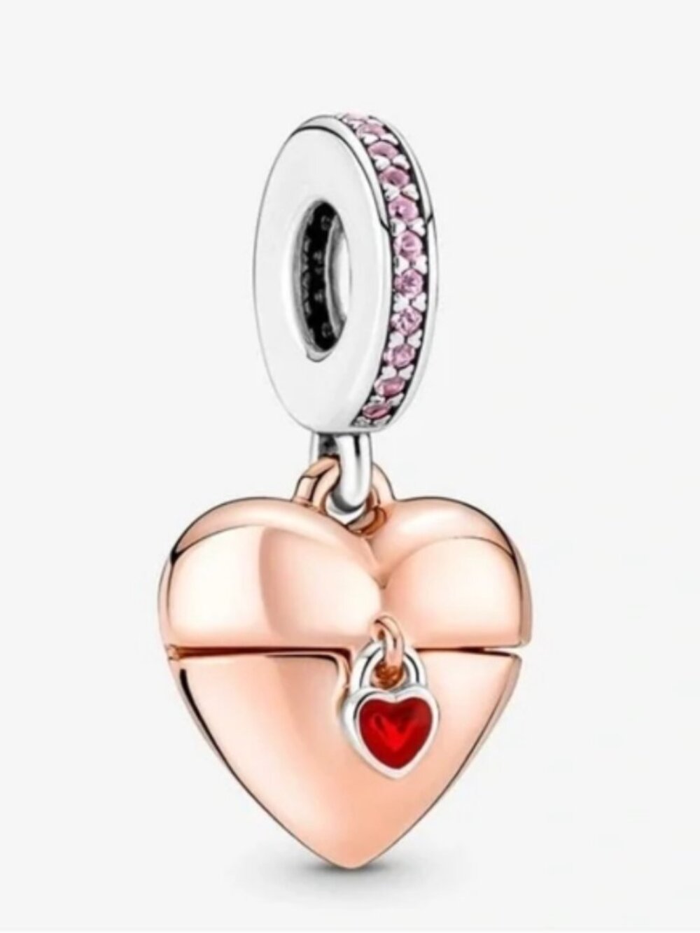 Pandora Rose Gold Heart Locket Charm with Pink and Red Accents